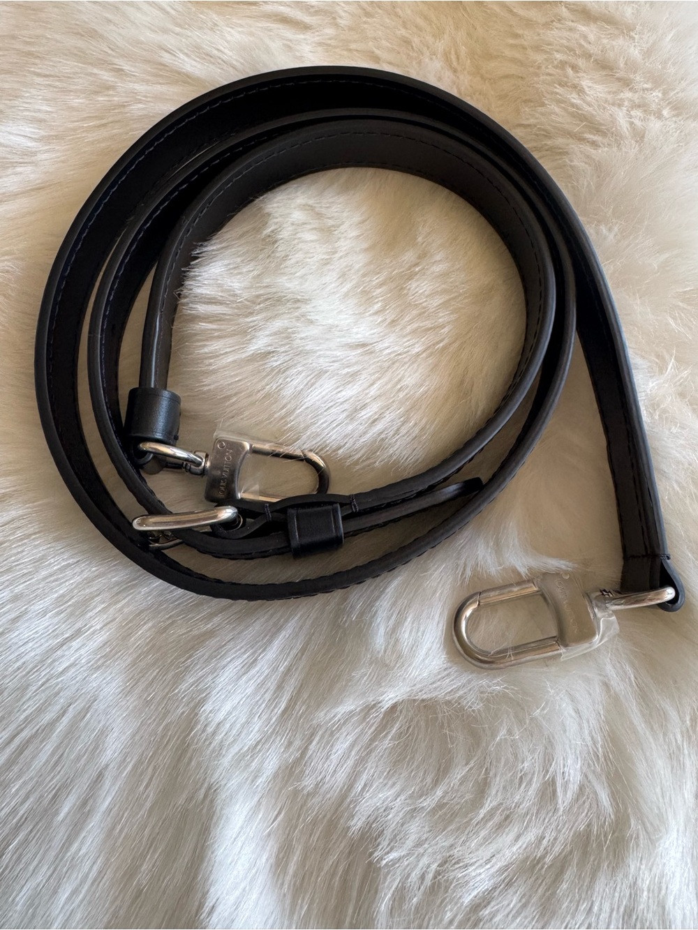 Louis Vuitton Black Leather Strap with Silver-Tone Clips